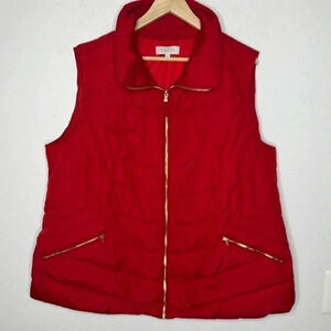 Talbot's Down filled Vest plus size 3x Red Gold Zip Pockets